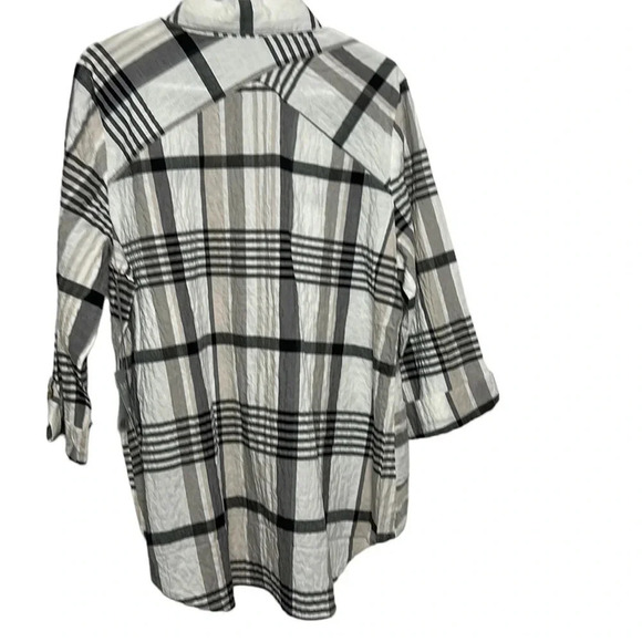 HABITAT LG & XL oversized gauzy crinkle plaid shirt NWT !Lagenlook,PTP 23” & 24” - Picture 4 of 16